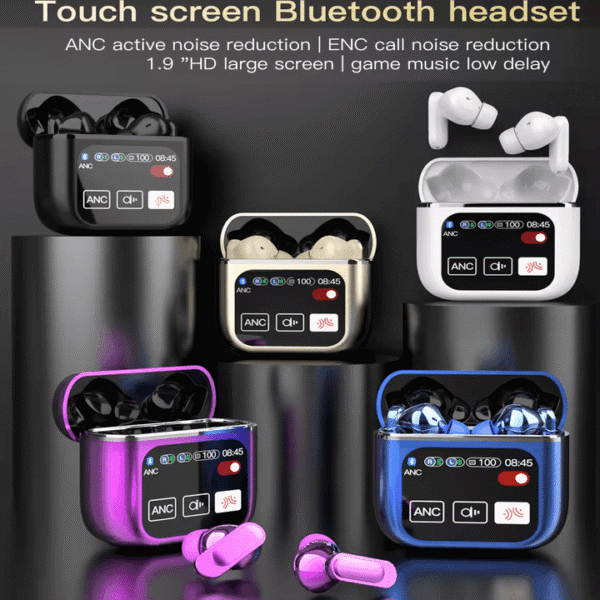 SE60 Tws V5.3 Fones de ouvido True Wireless Stereo Headset Tela sensível ao toque colorida Anc Enc Fones de ouvido com cancelamento de ruído Fones de ouvido de baixa latência